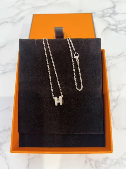 Hermes Mini Pop H Pandant  Necklace Marron Glace RGHW