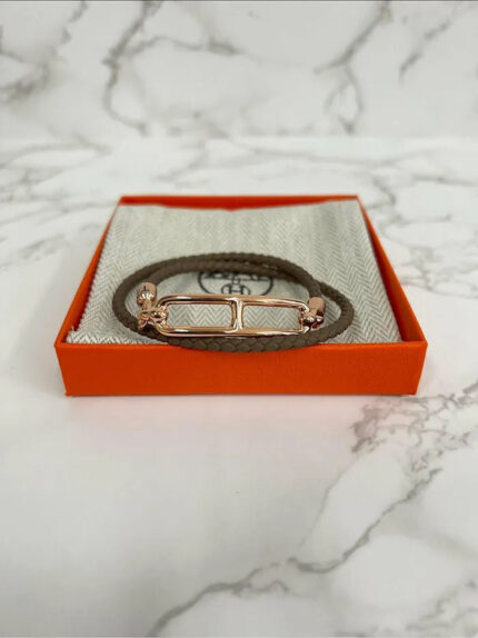 Hermes roulis double tour bracelet Etoupe RGHW