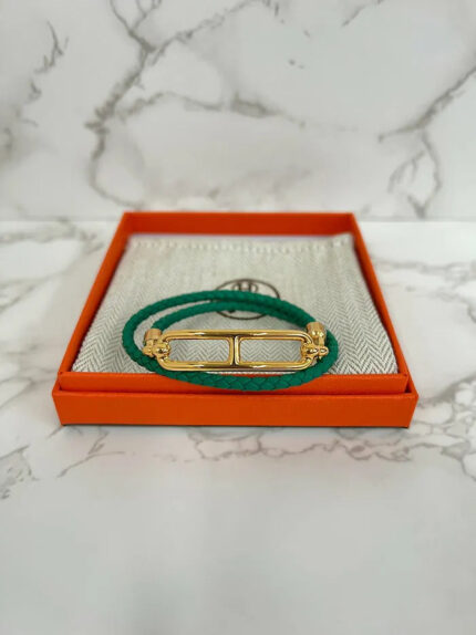 Hermes roulis double tour bracelet Vert Jade GHW T1