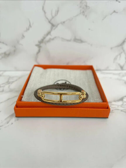 Hermes roulis double tour bracelet Etoupe GHW  T3