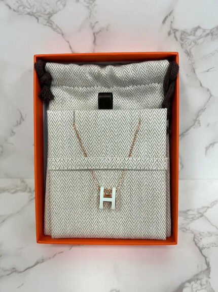 Hermes Pop H Necklace  Vert Fizz Rose RGHW