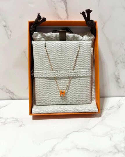Hermes Mini Pop H Necklace Orange Soie