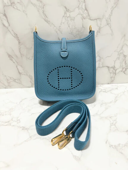 Hermes Mini Evelyne 16 TC New Bleu Jean / New Bleu Jean GHW B Stamp