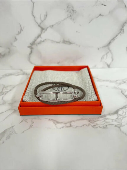 Hermes roulis double tour bracelet Etoupe PHW T2