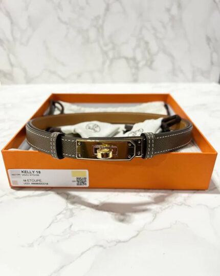 Hermes Kelly 18 Adjustable Belt Etoupe GHW 60cm-100cm