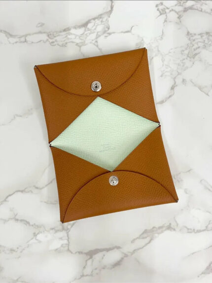Hermes Calvi card holder Gold/ Vert Fizz  Epsom  37/0s
