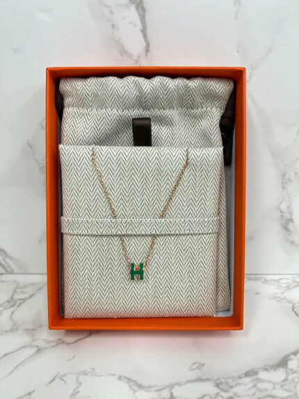 Hermes Mini Pop H Pandant Necklace malachite RGHW