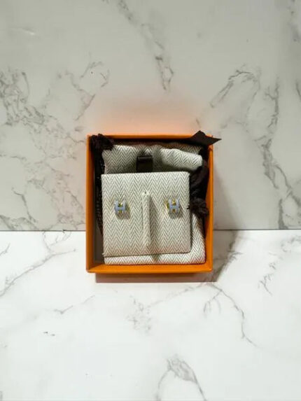 Hermes Mini Pop H earrings Bleu Lin GHW