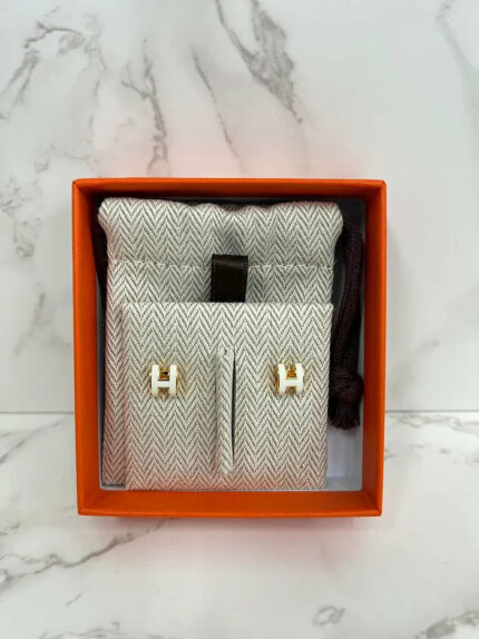 Hermes Mini Pop H Earrings Blanc GHW