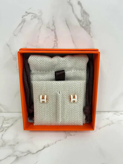 Hermes Mini Pop H Earrings Blanc GHW