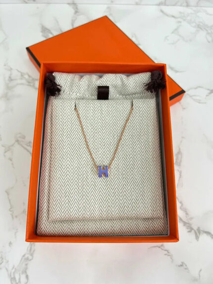 Hermes Mini Pop H Pandant Necklace Lilac RGHW