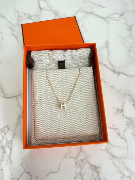 ❤️Hermes Mini Pop H Pandant Necklace Blanc RGHW
