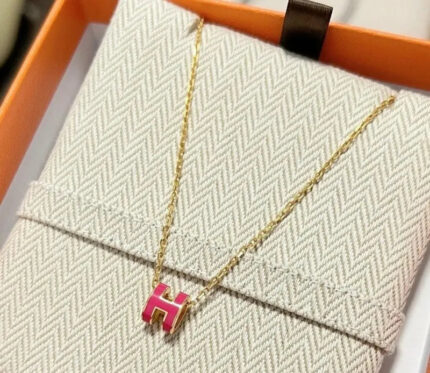Hermes Mini Pop H Pandant Necklace Hot Pink  GHW