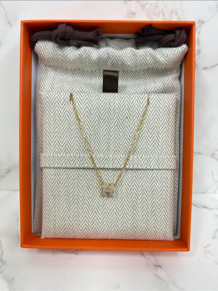Hermes Mini Pop H Pandant Necklace Marron Glace GHW