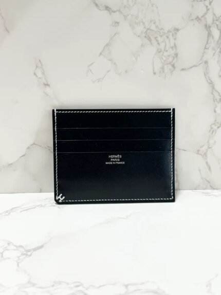 Hermes H Sellier card holder Box Leather Noir