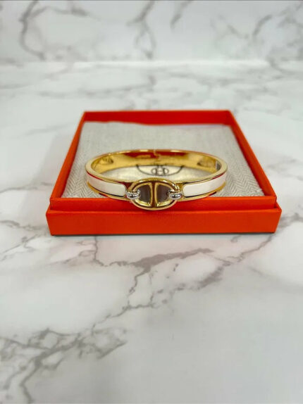 Hermes Mini Clic Ch D’ancre Bracelet Blanc GHW GM Size