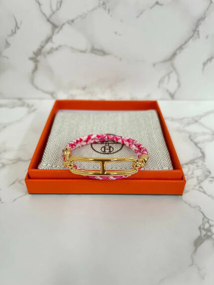 Hermes roulis double tour dt soie  bracelet GHW