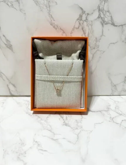 ❤️Hermes Mini Pop H Marron Glace Rose Gold Pendant Necklace RGHW