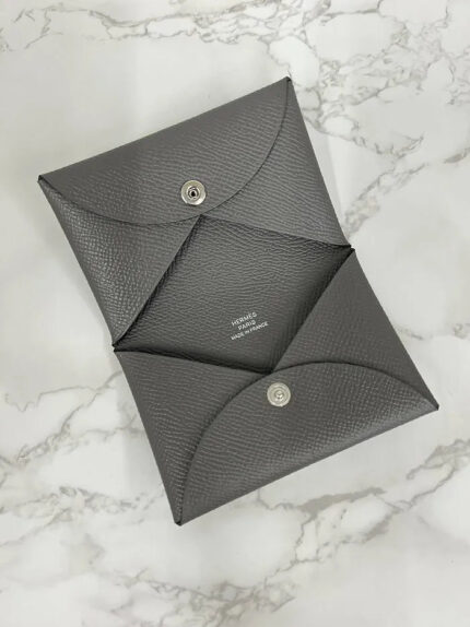 Hermes Calvi Card Holder Gris Meyer Epsom 0L
