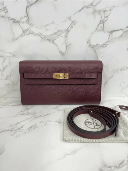 Hermes Kelly Classique To Go wallet Bordeaux Epsom GHW