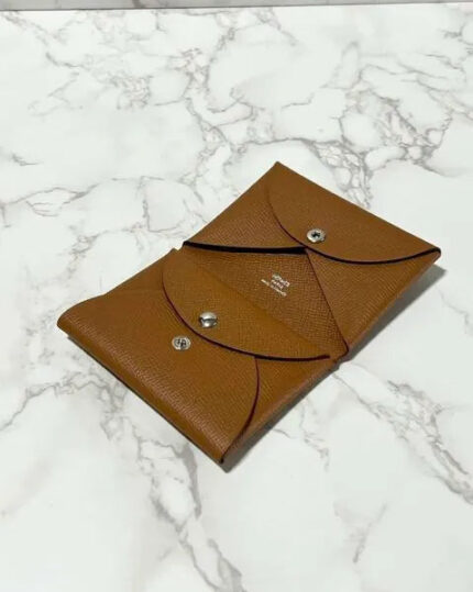 Hermes Calvi Duo Compact card holder epsom Gold