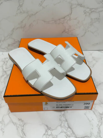 Hermes Oran Sandales Blanc Piqures H 39