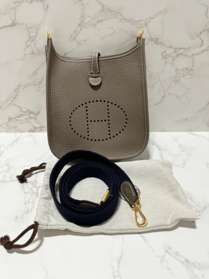 Hermes Mini Evelyn 16 TC Etoupe bleu Indigo U Stamp GHW