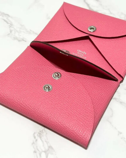 Hermes Calvi Duo Compact card holder epsom Rose Azalee 8W