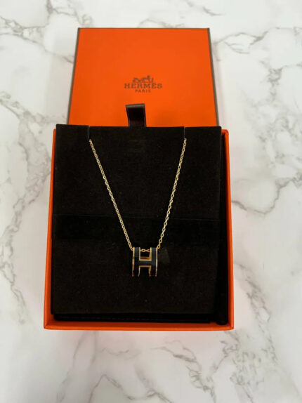 Hermes Pop H pendant Necklace Noir GHW