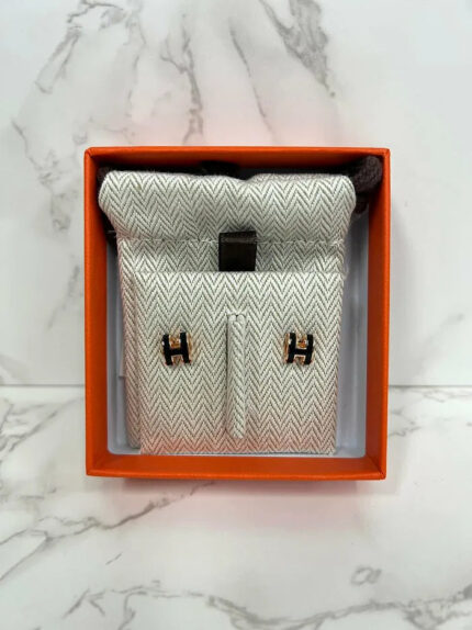 ❤️Hermes Mini Pop H earrings Noir RGHW