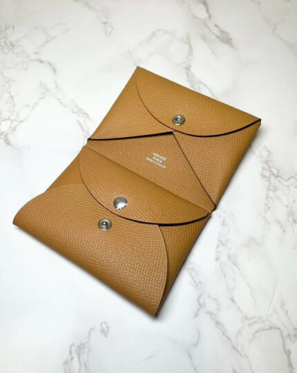 Hermes Calvi Duo Compact card holder epsom Sesame 2S
