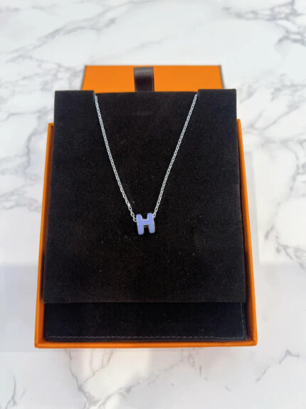 Hermes Mini Pop H Pandant Necklace Lilac PHW