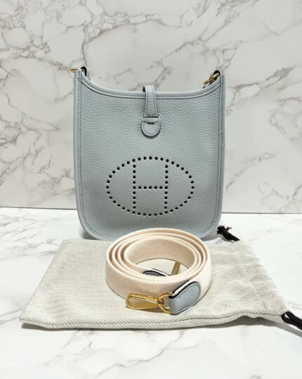 Hermes Mini Evelyn 16 TC Bleu Pale GHW
