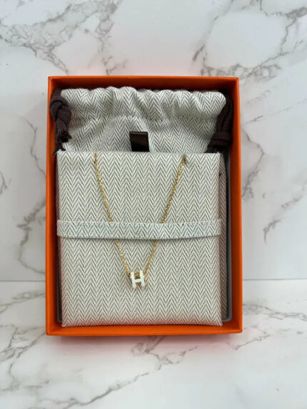 Hermes Mini Pop H Pandant Necklace Blanc GHW