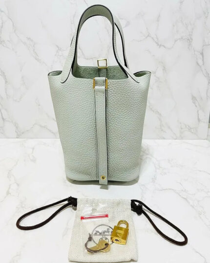 Hermes Picotin Lock 18 TC Gris Neve 0W GHW B Stamp