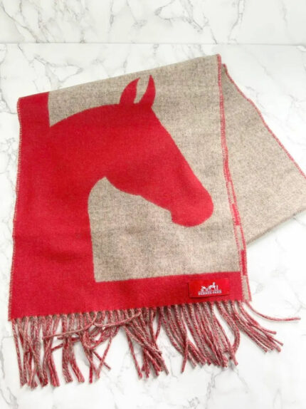 Hermes Casaque Love Story muffler Écarlate / Beige Chiné