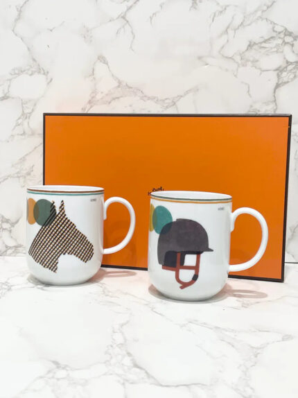 ❤️Hermes Saut Hermes Set of 2 Mugs Horse Mug Helmet Mug
